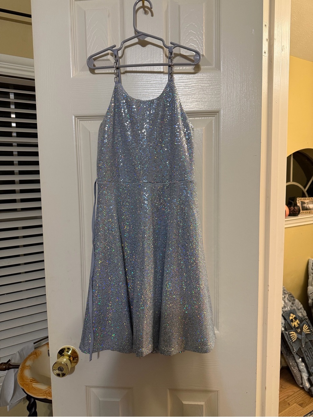 Speechless Silver Holographic Sequin Fit-and-Flare Dress